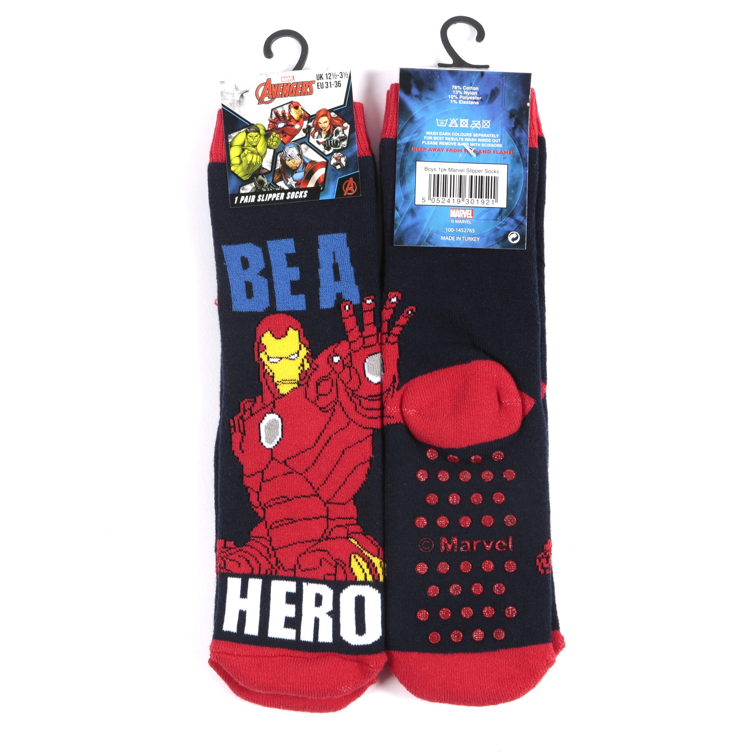 BOYS MARVEL AVENGERS  IRONMAN CHARACTER SLIPPER SOCKS _2 Hosierydirect.jpg