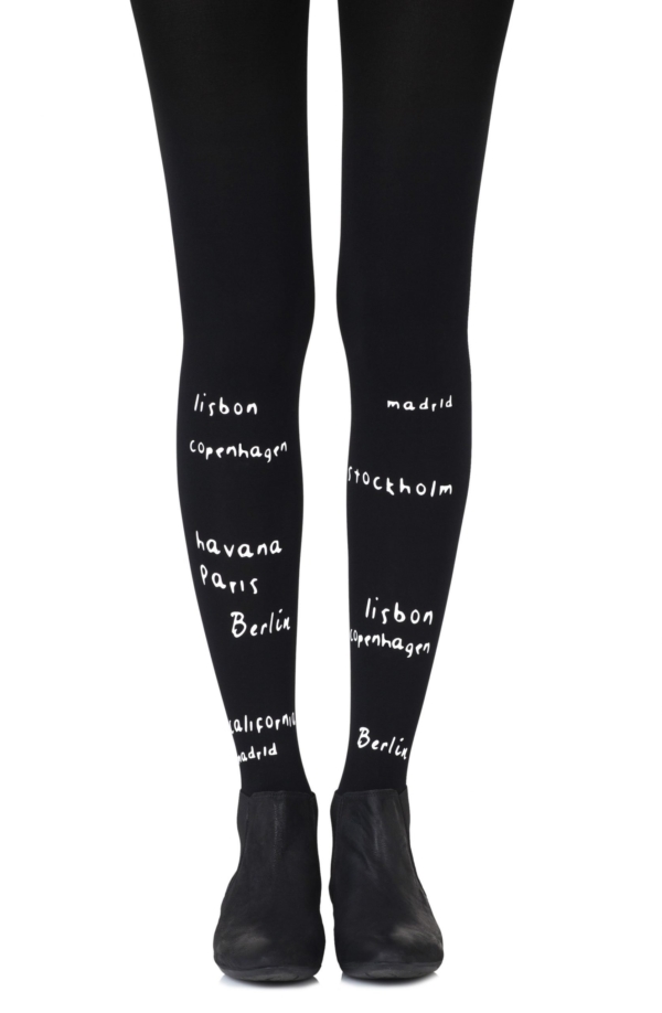 Womens-Black-Opaque-Print-Tights-f392-bw-Hosierydirect
