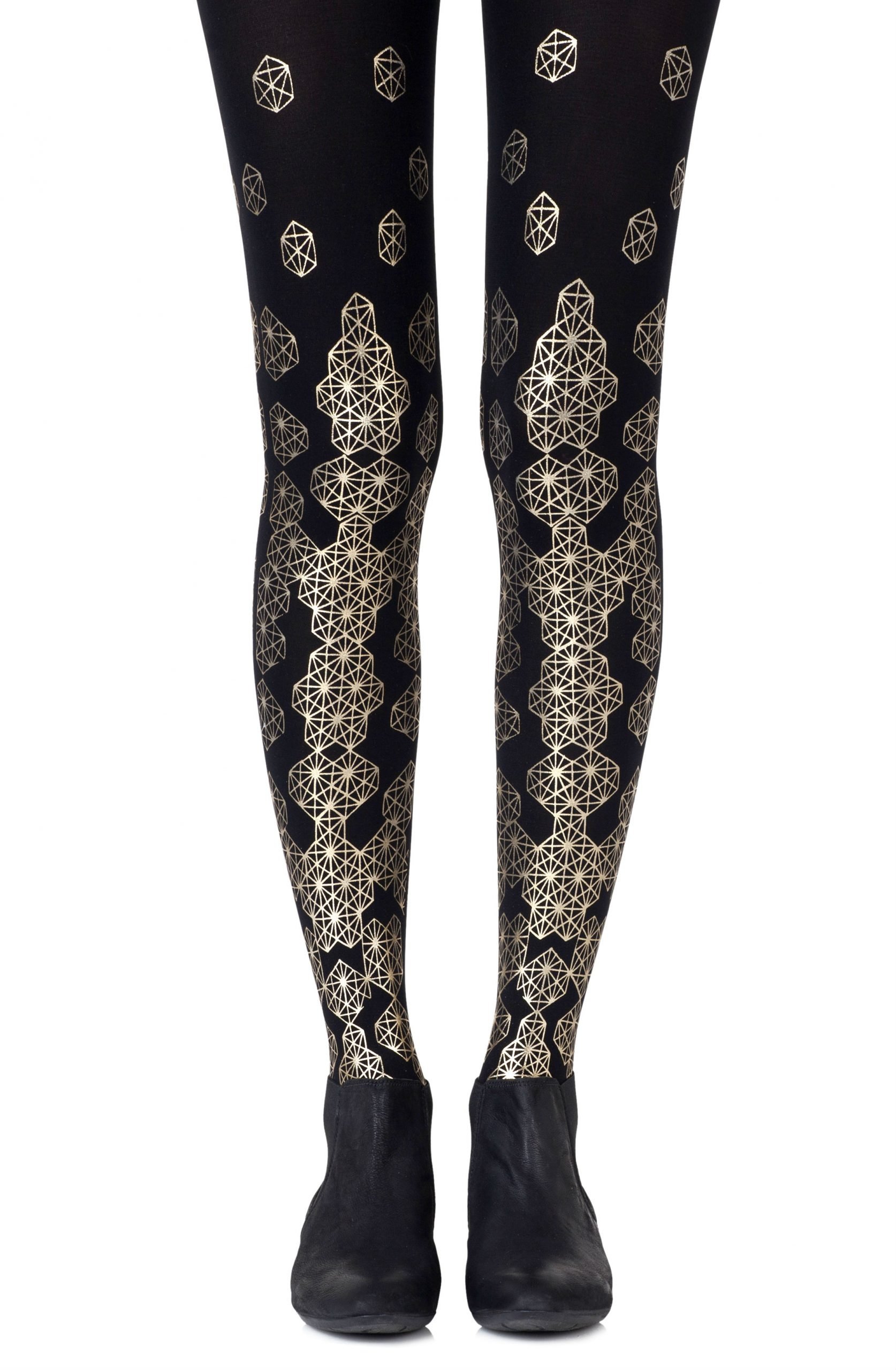 Womens-Black-Opaque-Print-Tights-f393-bg-Hosierydirect