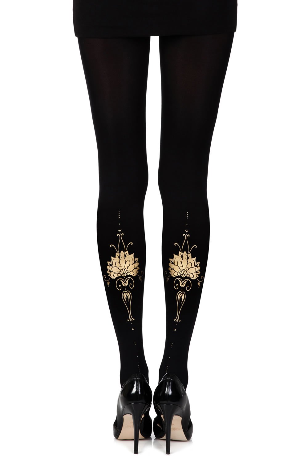 Womens Black Print Tights  ZOF283-BG_1-Hosierydirect