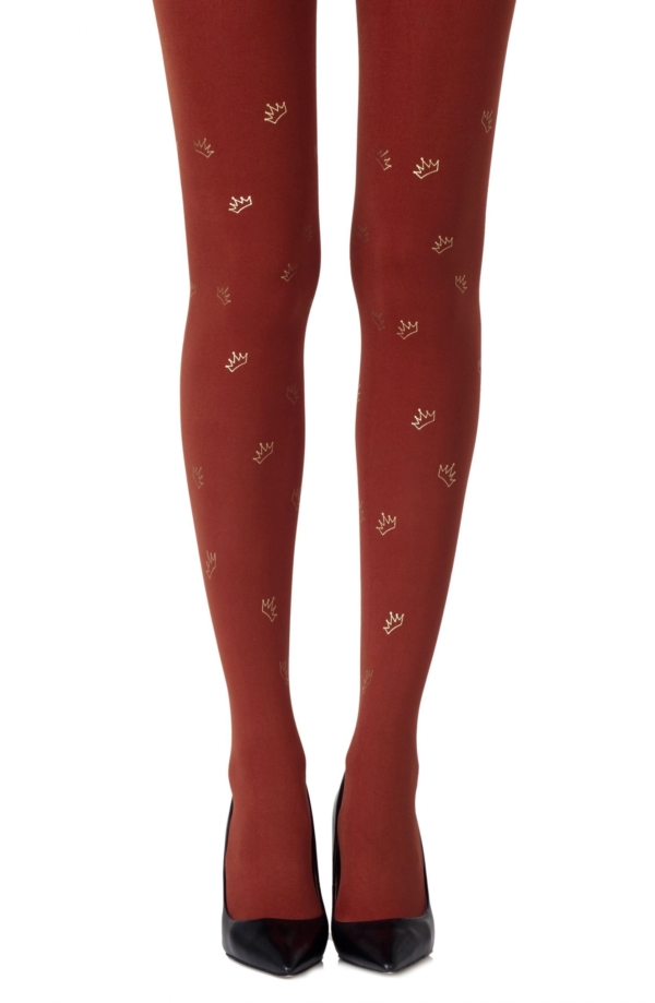 Womens-Burgundy-Opaque-Print-Tights-f367-rug-Hosierydirect
