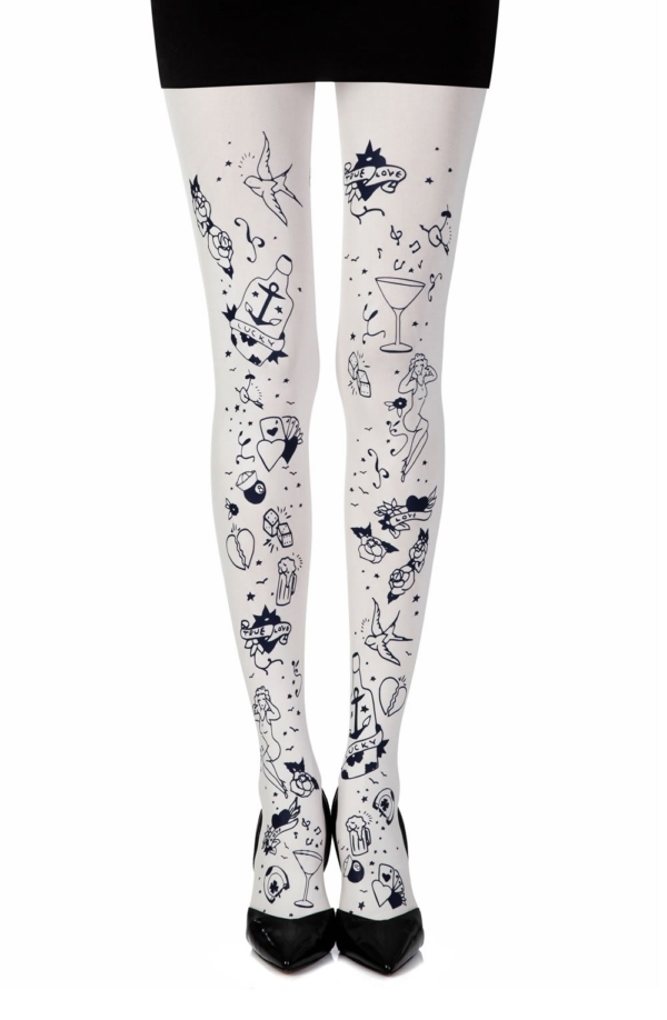 Womens Cream Print Sheer Tights F353-CN_1-Hosierydirect