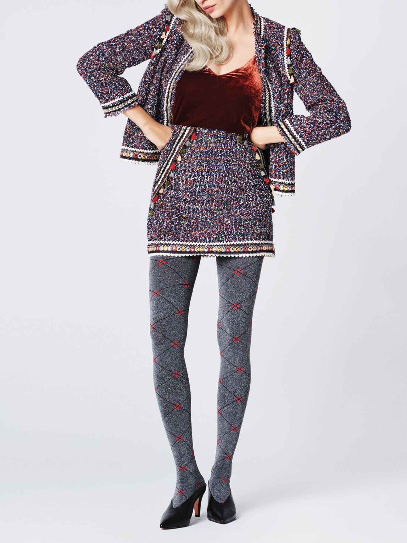 Womens-Grey-Opaque-40-Denier-Patterned-Tights-LIBRO-40-den-1-Hosierydirect