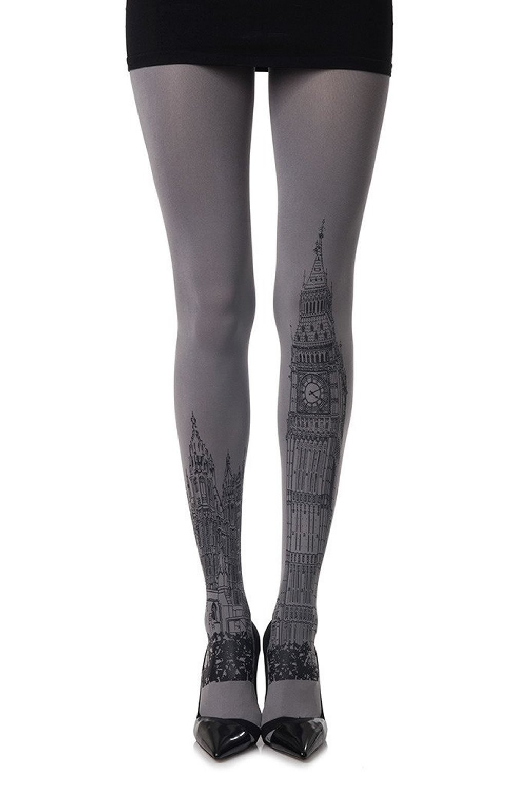 Womens Grey Print Opaque Tights ZOF234-MGB_1-Hosierydirect