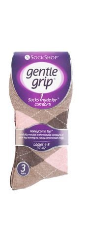 Womens-Non Elastic Soft Top Diabetic Cotton Socks 3 Pack -Dark-Argyle-Socks-Hosierydirect