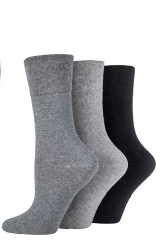 Womens-Non Elastic Soft Top Diabetic Cotton Socks 3 Pack-Plain-Grey-Mix1-Hosierydirect