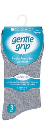 Womens-Non Elastic Soft Top Diabetic Cotton Socks 3 Pack -Plain-Grey-Mix2-Hosierydirect