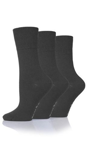 Womens-Non Elastic Soft Top Diabetic Cotton Socks 3 Pack Plain-Grey1-Hosierydirect