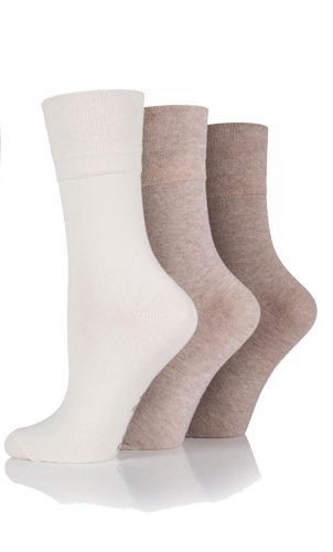 Womens-Non Elastic Soft Top Diabetic Cotton Socks 3 Pack-Plain-Light-Brown-Mix1-Hosierydirect