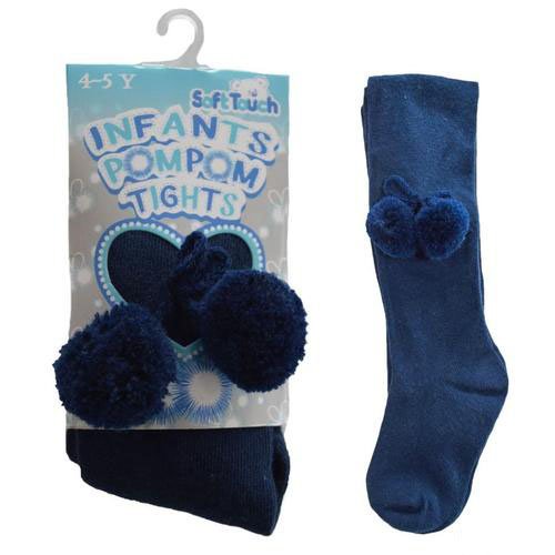 Baby Girls Plain Navy Tights With Pom Pom _2  hosierydirect.jpg