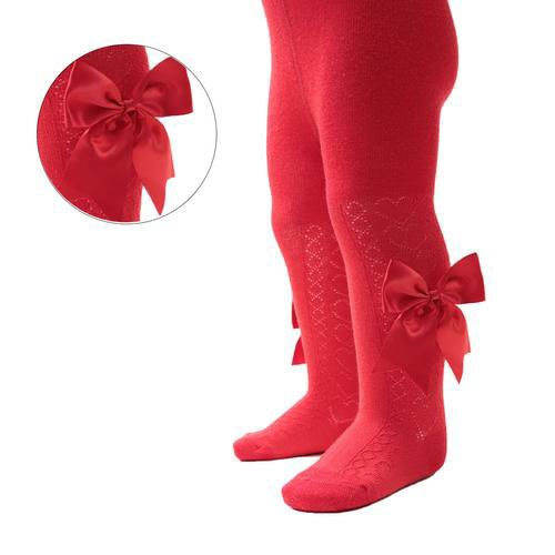 Baby Girls T122 Winter Plain Knit Red Tights with Bow hosierydirect.jpg